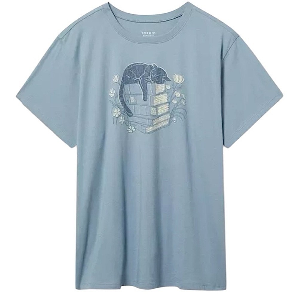 TORRID Tee Cat And Books Graphic 100% Cotton Relaxed T-Shirt NWT Size 2X - Picture 2 of 9